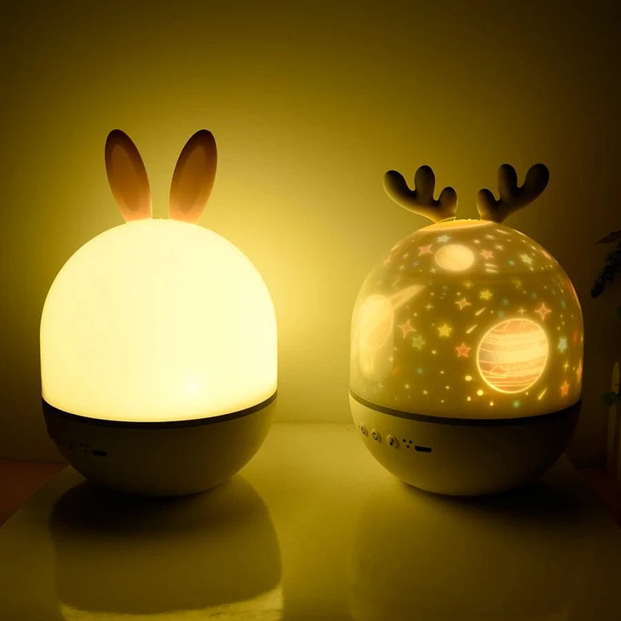 Deer Music Projector Lamp Night Light With BT Speaker Starry Sky Star Rotate Bedroom Bedside Lamp Decor Christmas Kids Baby Gift